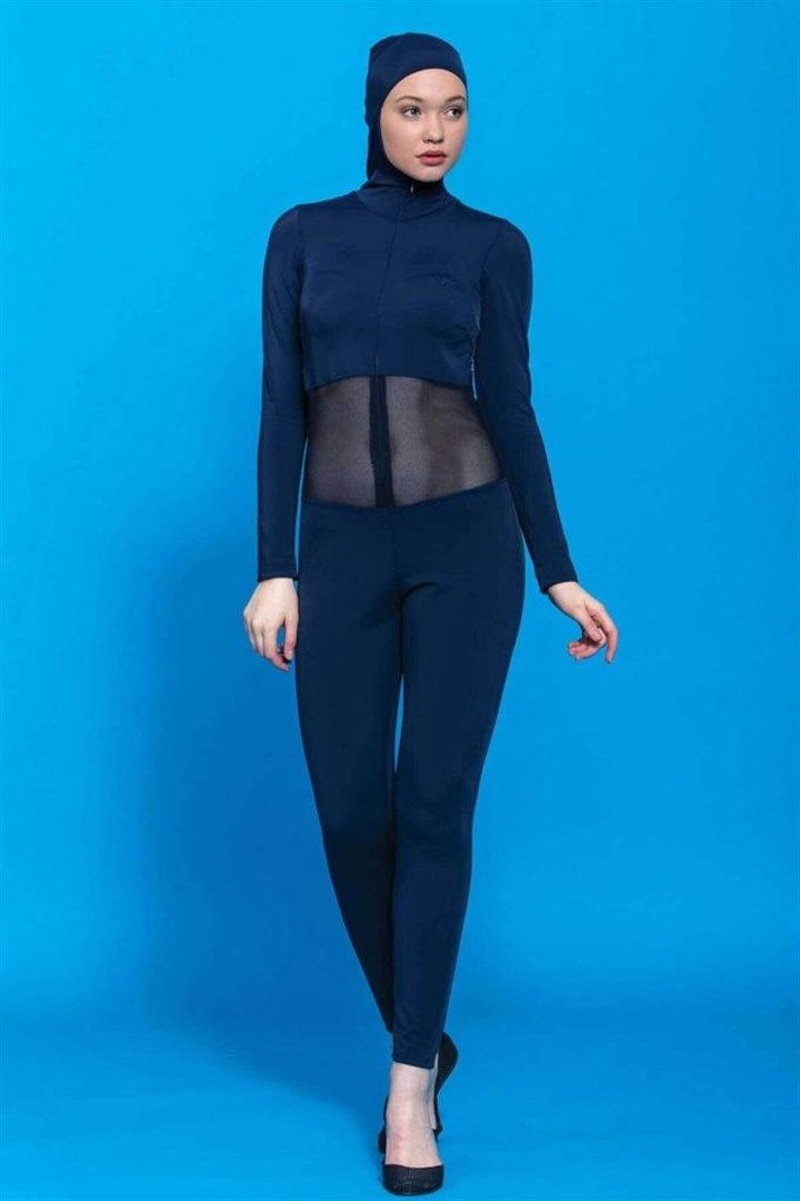 Hasema Fileli Lacivert Uzun Kol Yuzucu Tulum Yuzuculer Moda Stilleri Tulum