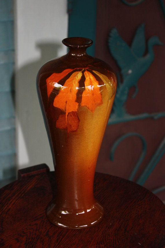 Vintage Roseville Rozane Oak Leaf Vase Artist Signed Cm Free Shipping