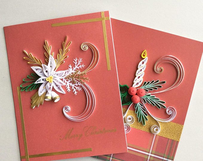 Blank Quilled Card Set Handmade Cards with Envelopes Quilling Greeting Cards,Cards Quilling Card Set Christmas Quilling Art Card