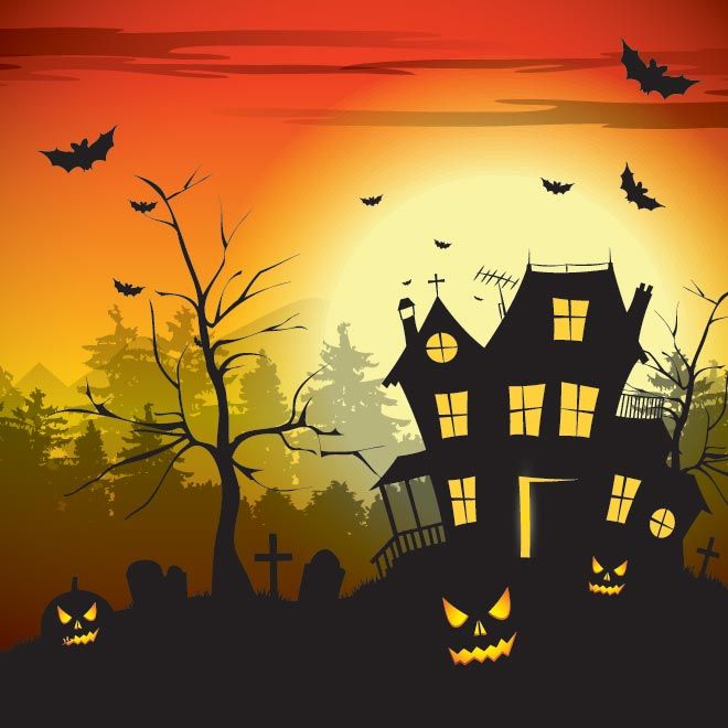 vector hunted scary house in graveyard with old tree bats are flying evening horror scene happy halloween day greeting card and wallpaper de - Halloween Which Day vector hunted scary house in graveyard with old tree bats are flying evening horror scene happy halloween day greeting card and wallpaper de - Halloween Which Day