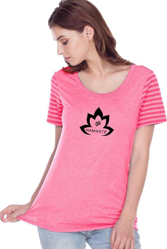 Yoga Clothing For You Grey Namaste Lotus Triblend V-neck Yoga Tee Shirt