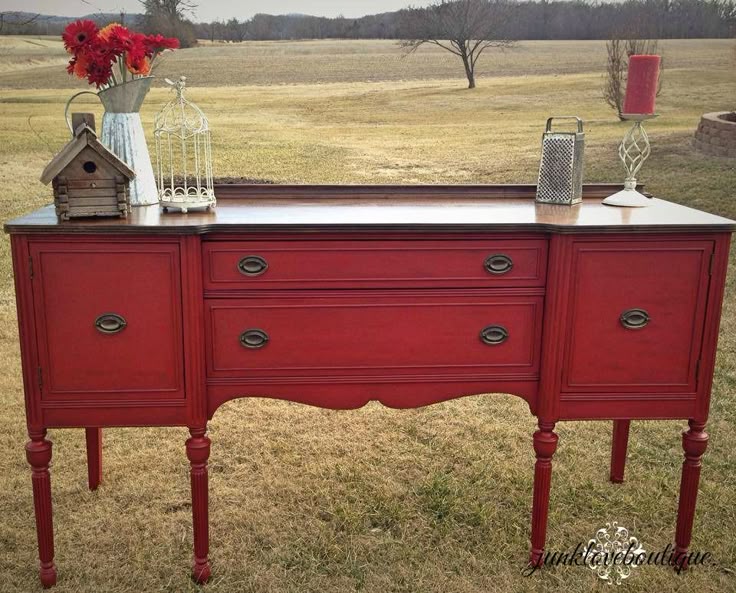 387 Best General Finishes Images On Pinterest Furniture Redo Antique buffet//sideboard painted Posh Red with a Walnut stained top. The color - 387 Best General Finishes Images On Pinterest Furniture Redo