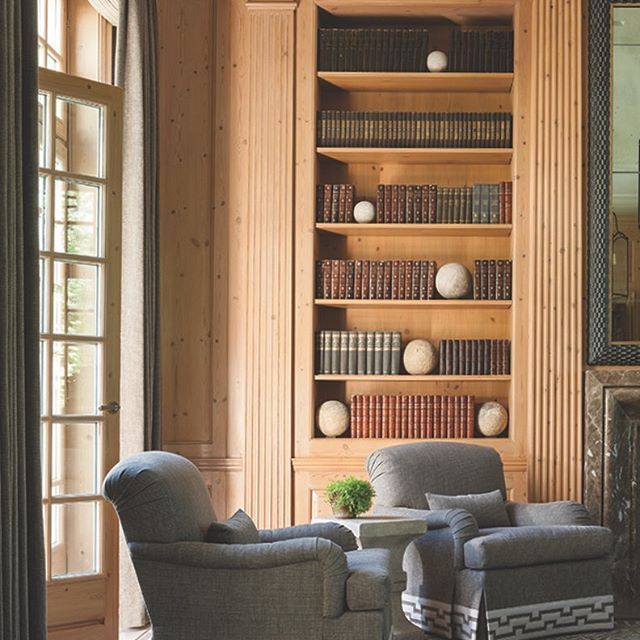 Stone garden spheres helped me lighten the mood of the leather books in this Ham...
