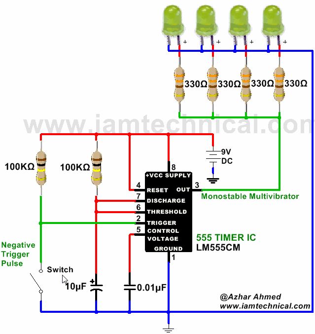 monostable 555 timer application iamtechnical com weekendmonostable 555 timer application iamtechnical com weekend projects electronics projects, circuit, led