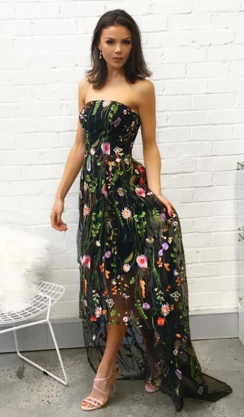 Embroidered Flower Prom Dress