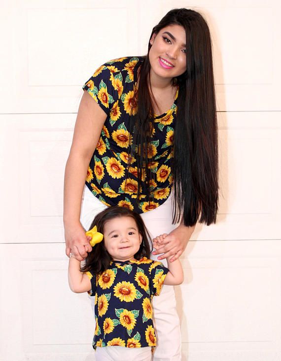 Mother Daughter Matching Sunflower Print Off Shoulder T Shirt Top Mommy and Me Family Matching Shirts Clothes