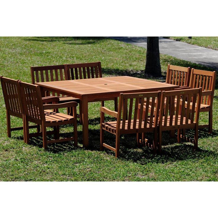 Ia Milano Deluxe 9 Piece Eucalyptus Wood Square Patio Dining Set Bt The Home Depot Outdoor Garden Furniture Patio Dining Set Garden Furniture, 8 Seater Outdoor Dining Table Square