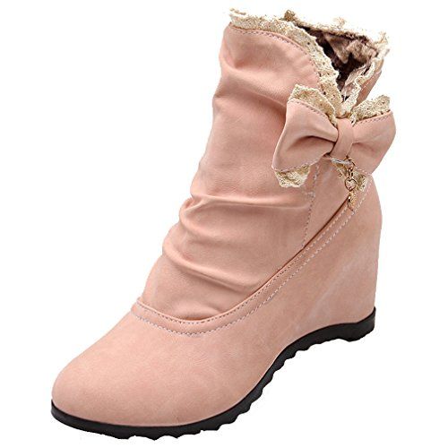 Women's Soft Material Round Closed Toe Solid Low-Top Kitten-Heels Boots Beige 5 B(M) US Women's Soft Material Round Closed Toe Solid Low-Top Kitten-Heels Boots Beige 5 B(M) US