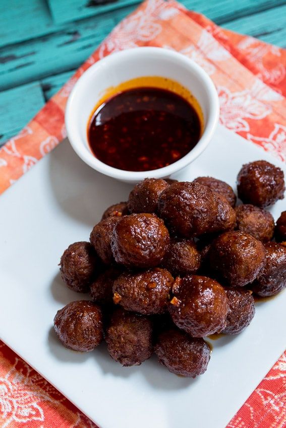 Spicy Korean Meatballs | The Girl in the Little Red Kitchen Korean BBQ Meatballs | Recipe | Korean bbq meatballs, Food
