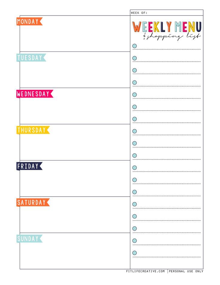 weekly menu and shopping list planner printables free menu planner