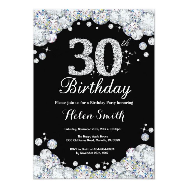 30th birthday invitation chalkboard silver diamond zazzle black and white 30th birthday invitations