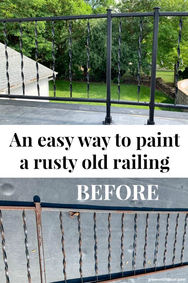 How To Paint A Metal Railing With Sprayer Green Decor Railings Outdoor Painting Rusty Metal Railing With A Paint Sprayer, Painting Outdoor Metal Railings