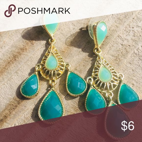 Teal Chandelier Earrings Gold Teal Chandelier Earrings, Teal Gold Chandelier Earrings