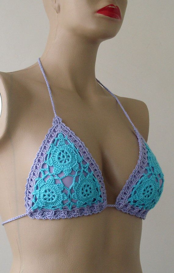 EXPRESS SHIPPING Crochet Bikini Top Turquoise Full Lined