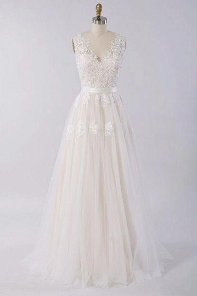 Elegant V-neck A-line Appliques Tulle Wedding Dress-Cheap Wedding Dress | Cocosbride #alineweddingdresslace Elegant V-neck A-line Appliques Tulle Wedding Dress-Cheap Wedding Dress | Cocosbride #alineweddingdresslace