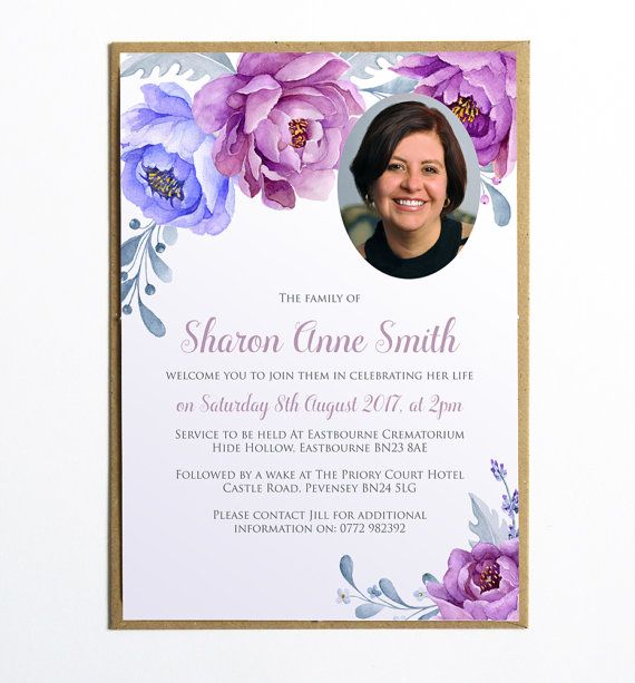 This elegant funeral invitation (or announcement card) would be a touching tribute to your loved one. This listing is for a personalised DIY