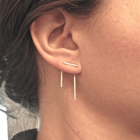 14k Gold Staple Line Ear Jacket Stud Set Pair Mix 14k Gold Staple Line Ear Jacket Stud Set Pair Mix And Match Earring Jackets Double Sided Front Back 0144 In 2018