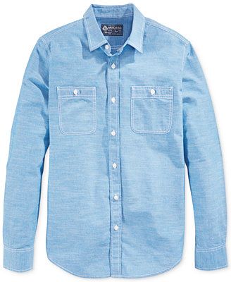 American Rag Mens Chambray Button Up Shirt American Rag Mens Chambray Button Up Shirt