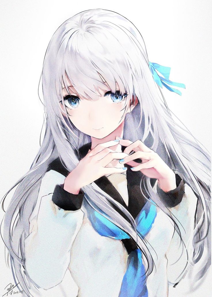Anime girl with silver hair and blue eyes
