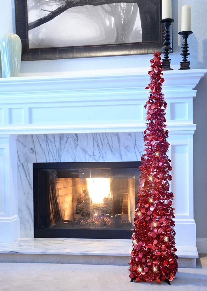 3-6FT Christmas Tinsel Pop Up Trees Collapsible Artificial Xmas Tree /& Stand UK