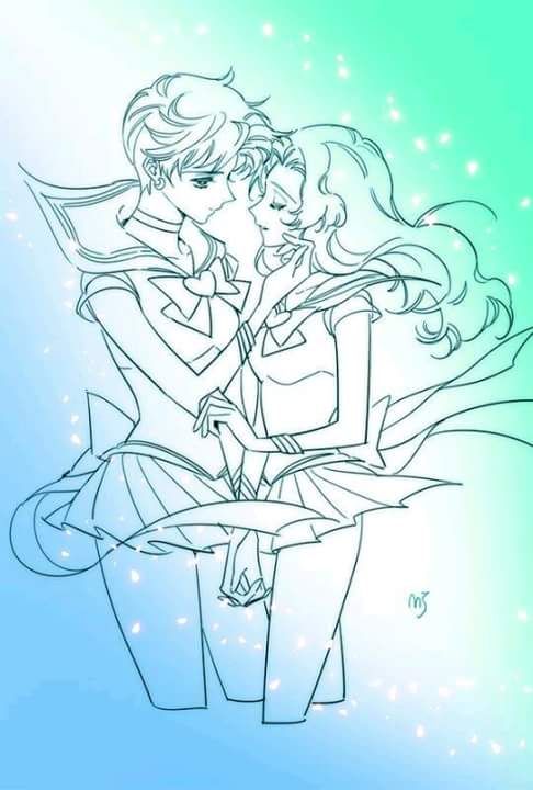 Super Sailor Uranus & Super Sailor Neptune (line drawing) | Sailor ...