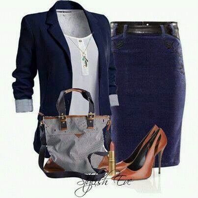 brown and navy blue outfit
