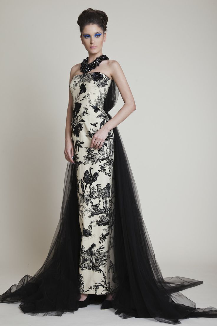 81 Best Azzi Osta Images On Pinterest Woman Fashion Beautiful Azzi Osta Long Hand Beaded Strapless Printed Dress With Black Tulle Back And Tail