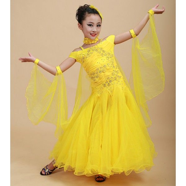 Yellow Red Turquoise Children Standard Ballroom Dance