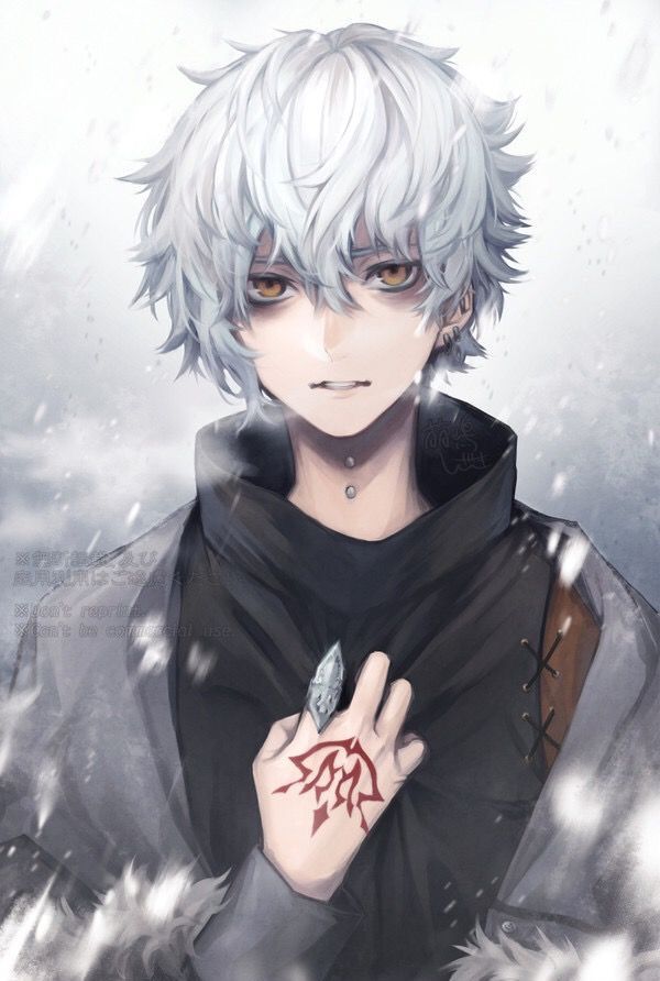Anime guy with white hair and red eyes