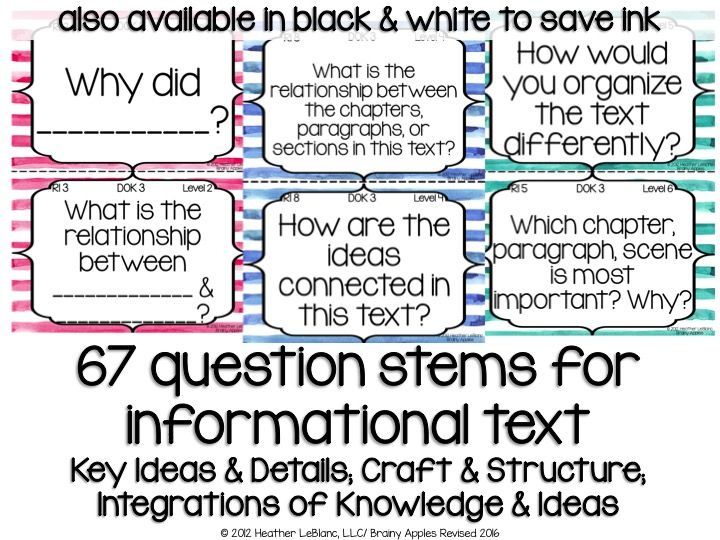 Question Stems Close Reading Literature Informational