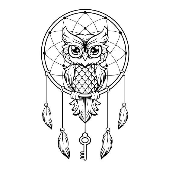 Owl Dreamcatcher SVG, Studio Silhouette file | Black and white owl