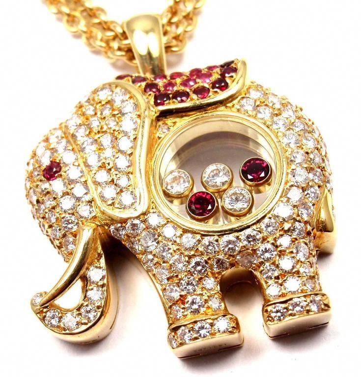 Chopard Happy Elephant Diamond Ruby Large Yellow Gold Pendant Necklace Diamondpendantnecklace Heart Classy - Chopard Om Diamond Pendant
