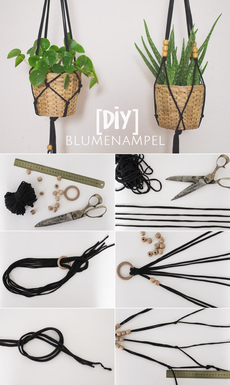 Einfaches Makramé-Blumenglas aus Jerseygarn {DIY Einfaches Makramé-Blumenglas aus Jerseygarn {DIY