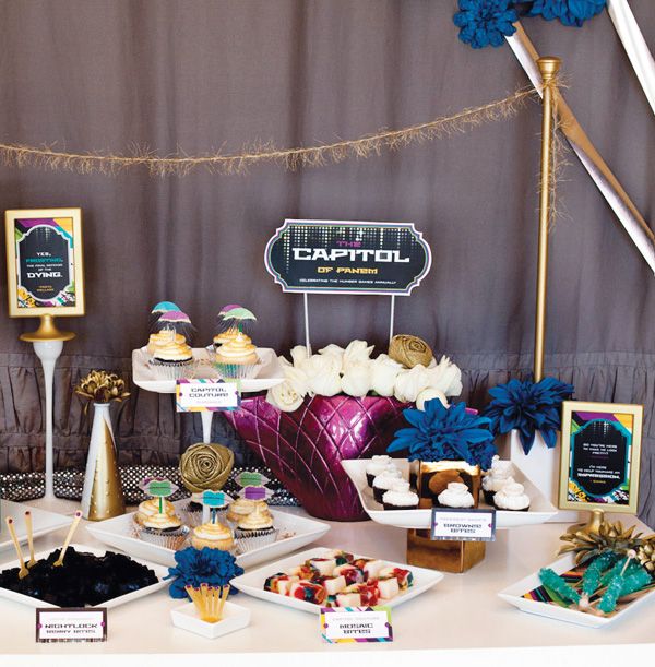 hunger games party capitol inspired dessert table hostess with