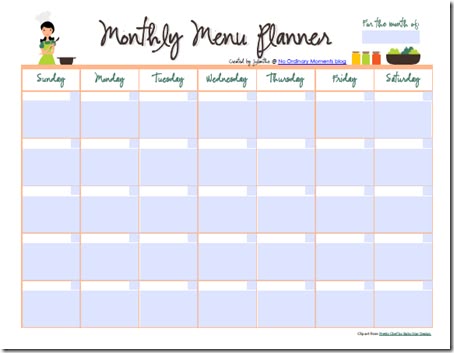Free Editable Monthly Menu Planner recipes/menus Pinterest