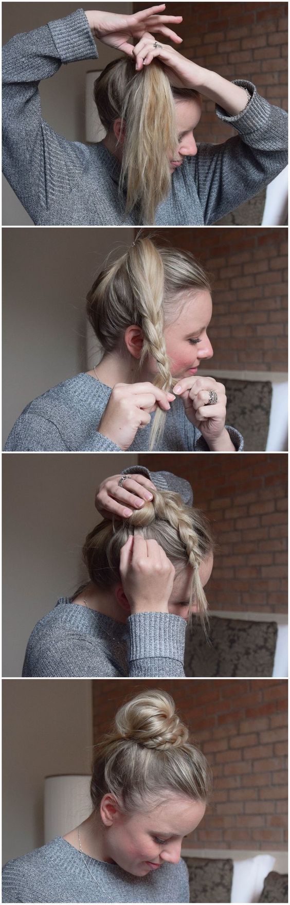 BRUN - half braid, half bun ...so schnell und einfach kann den süßen Dutt jeder nachmachen. Step by Step Anleitung-geflochtene Haare-haare flechten-frisur-frisuren-diy-praktische Frisur für den Alltag Hairstyle, Plaits, Braided Hairstyles, Diy Hairstyles, Half Bun, Half Braid, Braid, Work Hairstyles, Hair Updos