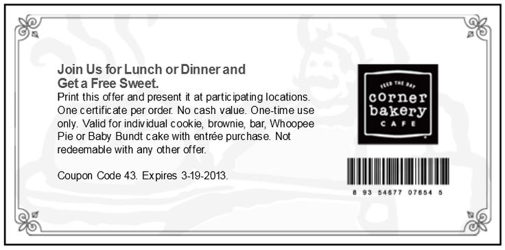 Free dessert with your meal at Corner Bakery Cafe coupon via The Free dessert with your meal at Corner Bakery Cafe coupon via The