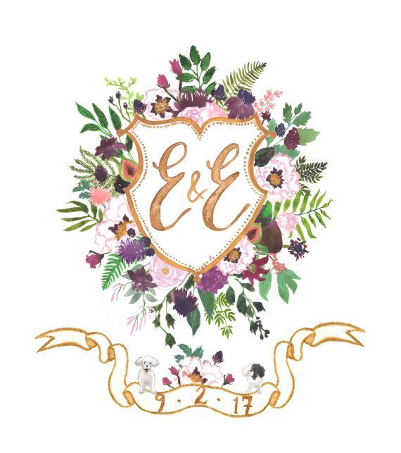 A hand painted, completely custom, watercolor crest - a beautiful heirloom of original art to embellish wedding stationery, celebrate a marriage, welcome a new human to this earth, honour family history, or create a new tradition! This listing includes: Endless revisions: this is my guarantee that your design will absolutely make you happy Crest Variations: included in this pricing are monogram variations on the crest (for example, for pre-wedding, and married initials, or full names, or dat...