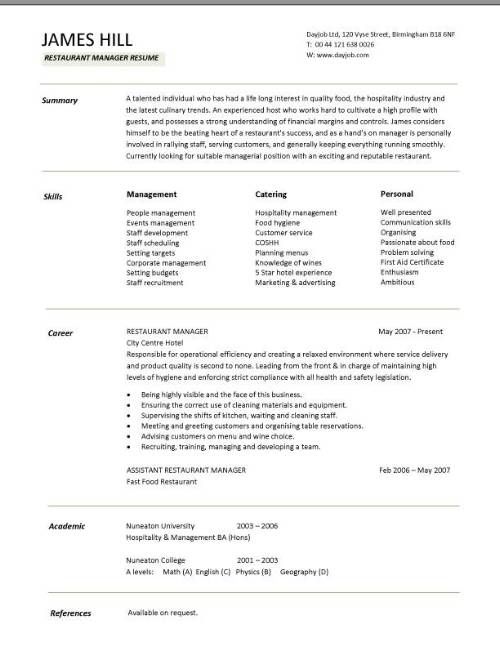restaurant resume examples
