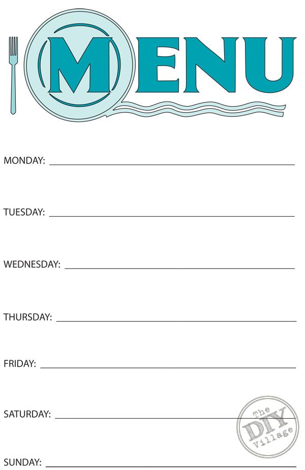 free printable dinner menu template