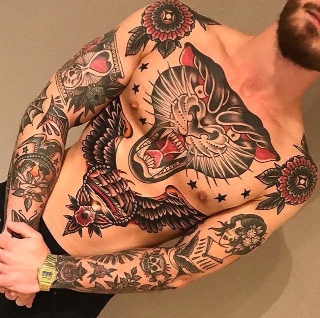 60 Traditional Chest Tattoo Designs For Men Old School Ideas Traditional Chest Tattoo Chest Tattoo Chest Tattoo Men