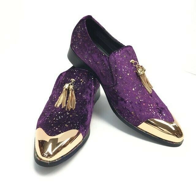 purple velvet loafers