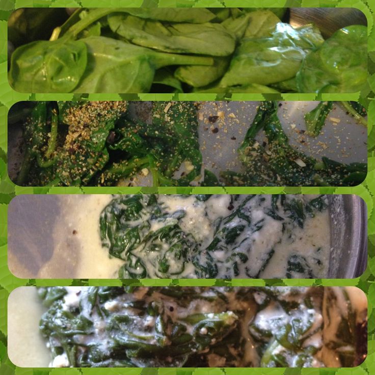 Cream spinach for one- sauté one handful of spinach season with onion
