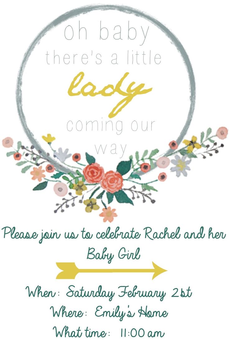 Free Baby shower invitation template and floral wreath clip art. Perfect if you want to make a unique and beautiful invite! Print for .25 cents at staples on cardstock!