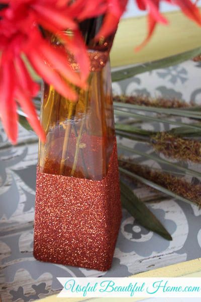 DollarStoreDecor Easy Glitter Dipped Fall Vase - she has