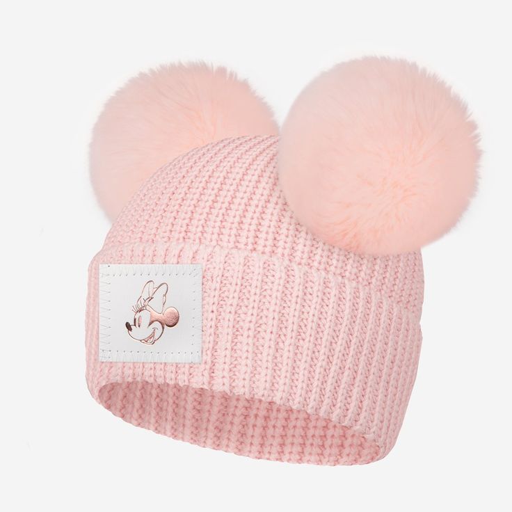 Blush Minnie Mouse Rose Gold Foil Kids Lightweight Double Pom Beanie Blush In 2021 Pom Beanie Pom Pom Pom Pom Baby