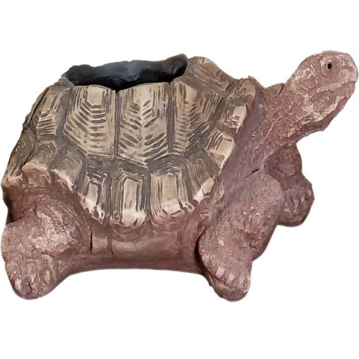 Hand Crafted Coral Brown Turtle Planter In Fiber Hand Crafted Coral Brown Turtle Planter In Fiber