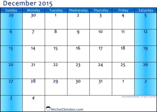 dec 2015 calendar template