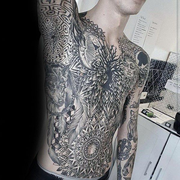 60 Geometric Chest Tattoos For Men Upper Body Design Ideas In 2020 Chest Tattoo Men Geometric Chest Tattoos For Guys