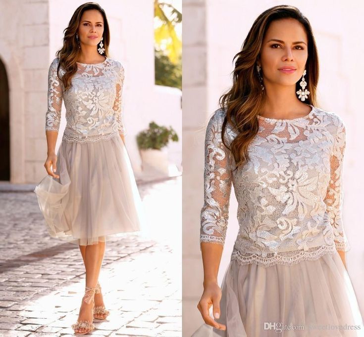 Großhandel 2019 Neueste Kurze Zwei Stücke Mutter Der Braut Kleider Spitze Tüll Knielangen 3/4 Ärmeln Formale Party Kleider Von Loveweddingmade, $79.9 Auf De.Dhgate.Com